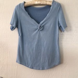 One of a kind light blue suede top